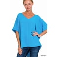 thumbnail image 1 of Zenana Women's V Neck Woven Airflow Dolman Short Sleeve Hi-Low Blouse Top, 1 of 3