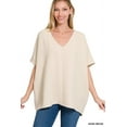 thumbnail image 1 of Zenana Women's V Neck Woven Airflow Dolman Short Sleeve Hi-Low Blouse Top, 1 of 2