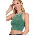 thumbnail image 1 of Zenana Women's Washed Ribbed Seamless High Neck Nylon Cropped Racer Back Tank Top, 1 of 3