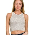 thumbnail image 1 of Zenana Women's Washed Ribbed Seamless High Neck Nylon Cropped Racer Back Tank Top, 1 of 3