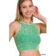 thumbnail image 1 of Zenana Women's Washed Ribbed Seamless High Neck Nylon Cropped Racer Back Tank Top, 1 of 2