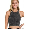 thumbnail image 1 of Zenana Women's Washed Ribbed Seamless High Neck Nylon Cropped Racer Back Tank Top, 1 of 4