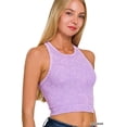 thumbnail image 1 of Zenana Women's Washed Ribbed Seamless High Neck Nylon Cropped Racer Back Tank Top, 1 of 3