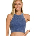 thumbnail image 1 of Zenana Women's Washed Ribbed Seamless High Neck Nylon Cropped Racer Back Tank Top, 1 of 3