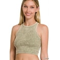 thumbnail image 1 of Zenana Women's Washed Ribbed Seamless High Neck Nylon Cropped Racer Back Tank Top, 1 of 3