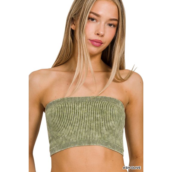 Zenana Women's Wide Pattern Knit Washed Ribbed Bandeau Seamless Nylon Cropped Tube Top