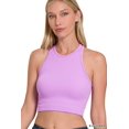 thumbnail image 1 of Zenana Women's Ribbed Seamless High Neck Nylon Cropped Racerback Tank Top, 1 of 2