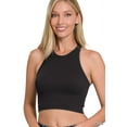 thumbnail image 1 of Zenana Women's Ribbed Seamless High Neck Nylon Cropped Racerback Tank Top, 1 of 2