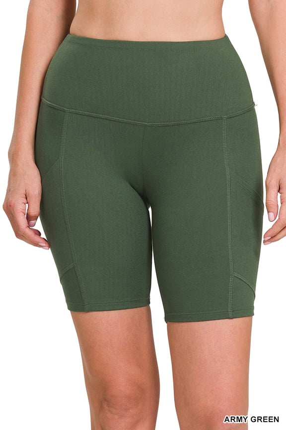 Women's Workout Yoga Running Compression Exercise Biker Shorts with Side Pockets