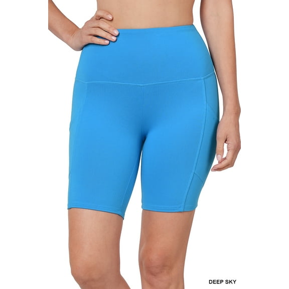 Zenana Women's Workout Yoga Running Compression Exercise Biker Shorts with Side Pockets