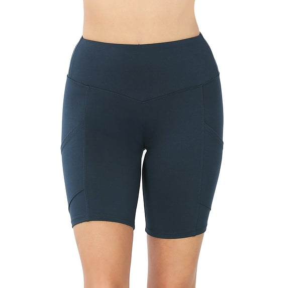 Zenana Women's Workout Yoga Running Compression Exercise Biker Shorts with Side Pockets