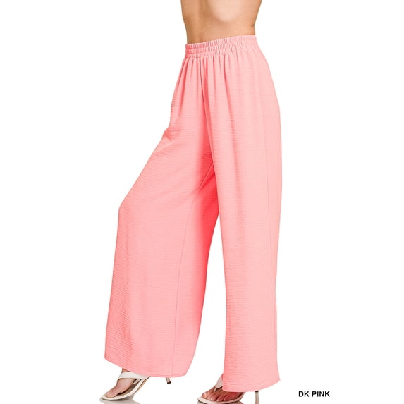 Zenana Women’s Woven Airflow Elastic Waistband Wide-Leg Loose Fit Pants