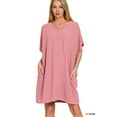 thumbnail image 1 of Zenana Women's Woven Airflow V-Neck T-Shirt Dress with Pockets – Casual, Lightweight & Stylish, 1 of 5