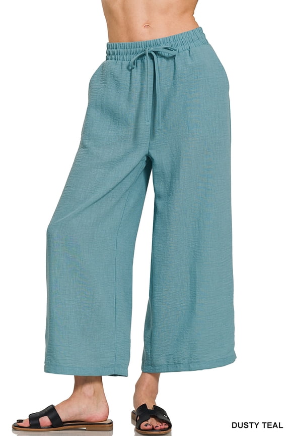 Women's Woven Crepe Elastic Waist Cropped Pants – Effortless Style & All-Day Comfort