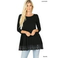 thumbnail image 1 of Zenana Womens Luxe Rayon 3/4 Sleeve Round Neck Lace Bottom Top, 1 of 3
