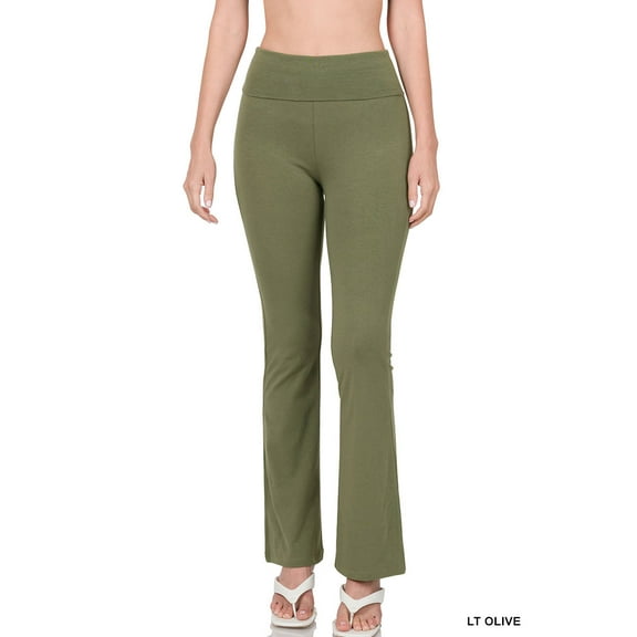 Zenana Womens & Plus Stretch Cotton Foldover Waist Bootcut Workout Yoga Pants