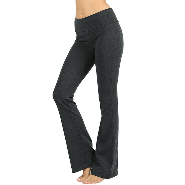 Zenana Womens & Plus Stretch Cotton Foldover Waist Bootcut Workout Yoga ...