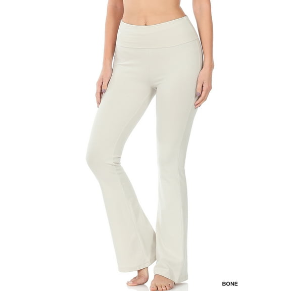 Zenana Womens & Plus Stretch Cotton Foldover Waist Bootcut Workout Yoga Pants