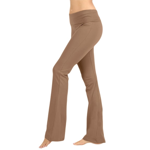 Zenana Womens & Plus Stretch Cotton Foldover Waist Bootcut Workout Yoga Pants