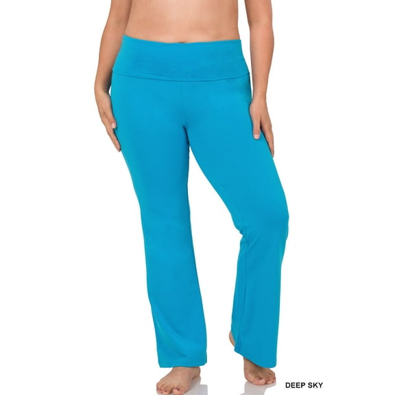 Zenana Womens & Plus Stretch Cotton Foldover Waist Bootcut Workout Yoga Pants