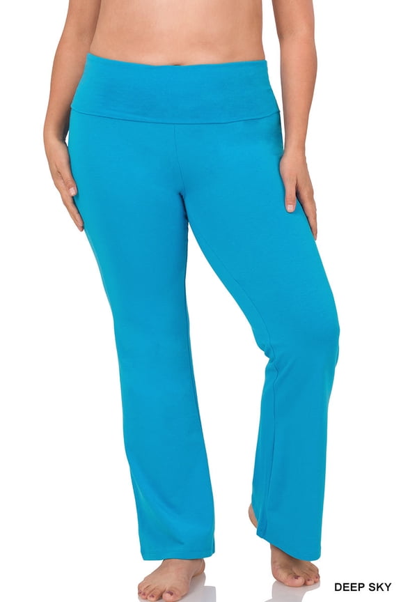 Womens & Plus Stretch Cotton Foldover Waist Bootcut Workout Yoga Pants