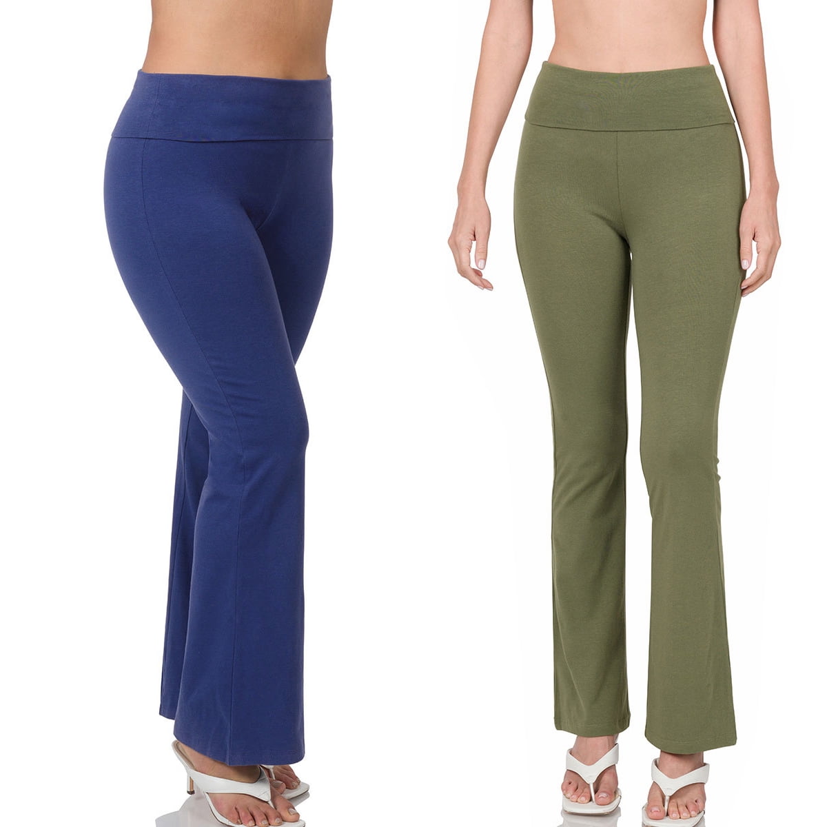 Zenana Womens & Plus Stretch Cotton Foldover Waist Bootcut Workout Yoga  Pants 