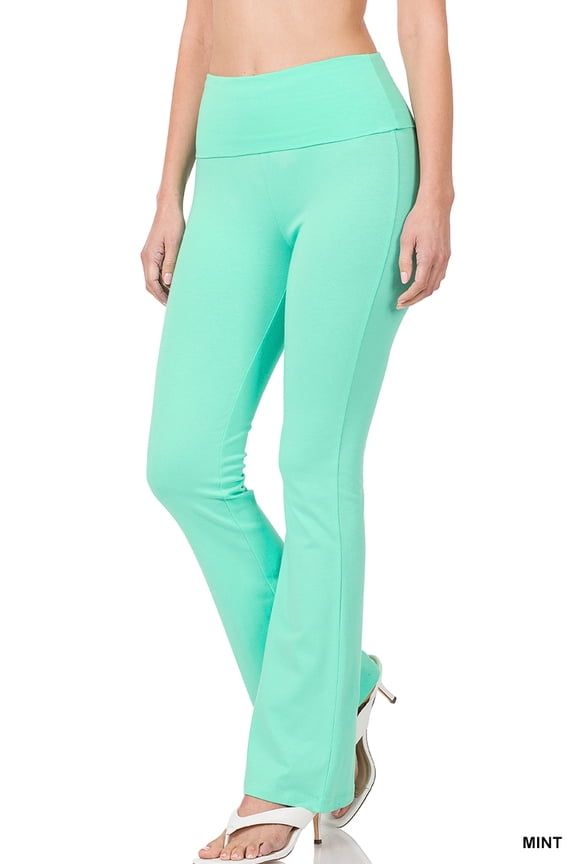 Womens & Plus Stretch Cotton Foldover Waist Bootcut Workout Yoga Pants