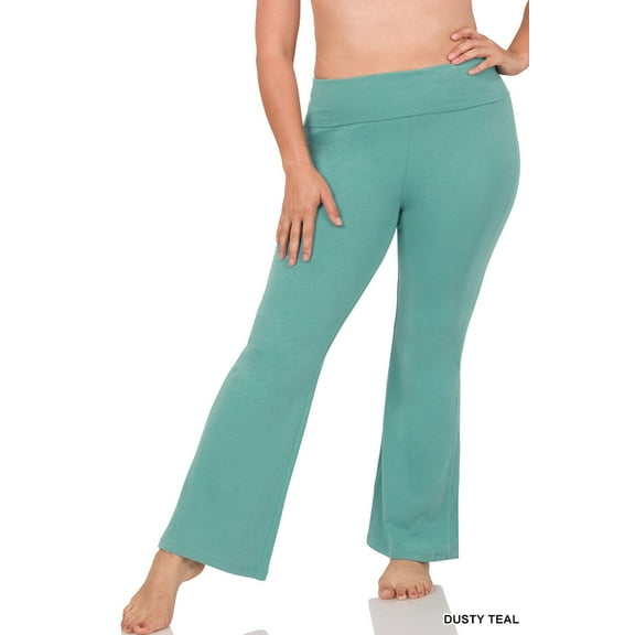 Zenana Womens & Plus Stretch Cotton Foldover Waist Bootcut Workout Yoga Pants