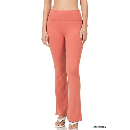 Zenana Womens & Plus Stretch Cotton Foldover Waist Bootcut Workout Yoga Pants