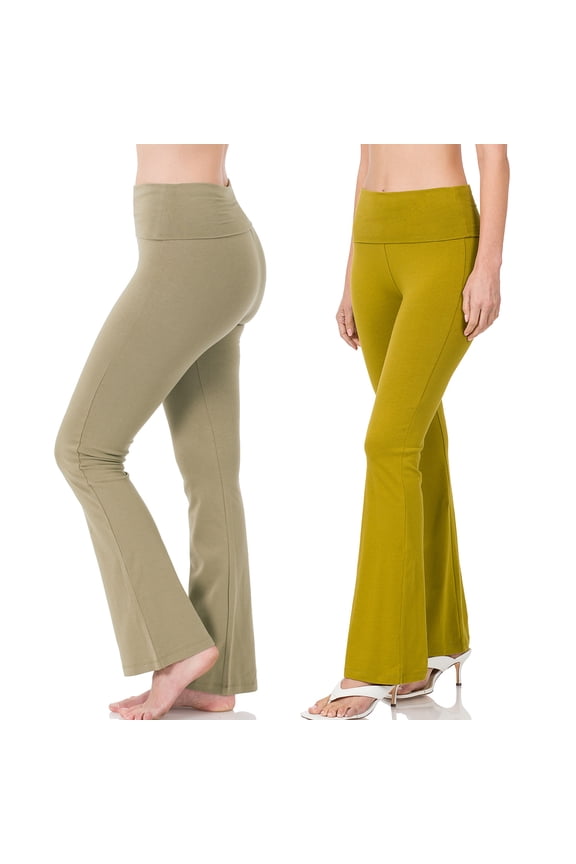 Womens & Plus Stretch Cotton Foldover Waist Bootcut Workout Yoga Pants