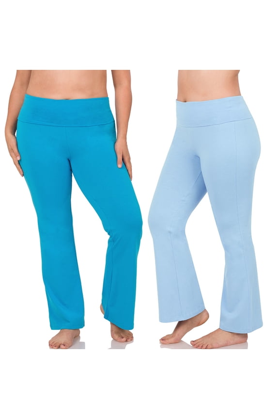 Womens & Plus Stretch Cotton Foldover Waist Bootcut Workout Yoga Pants