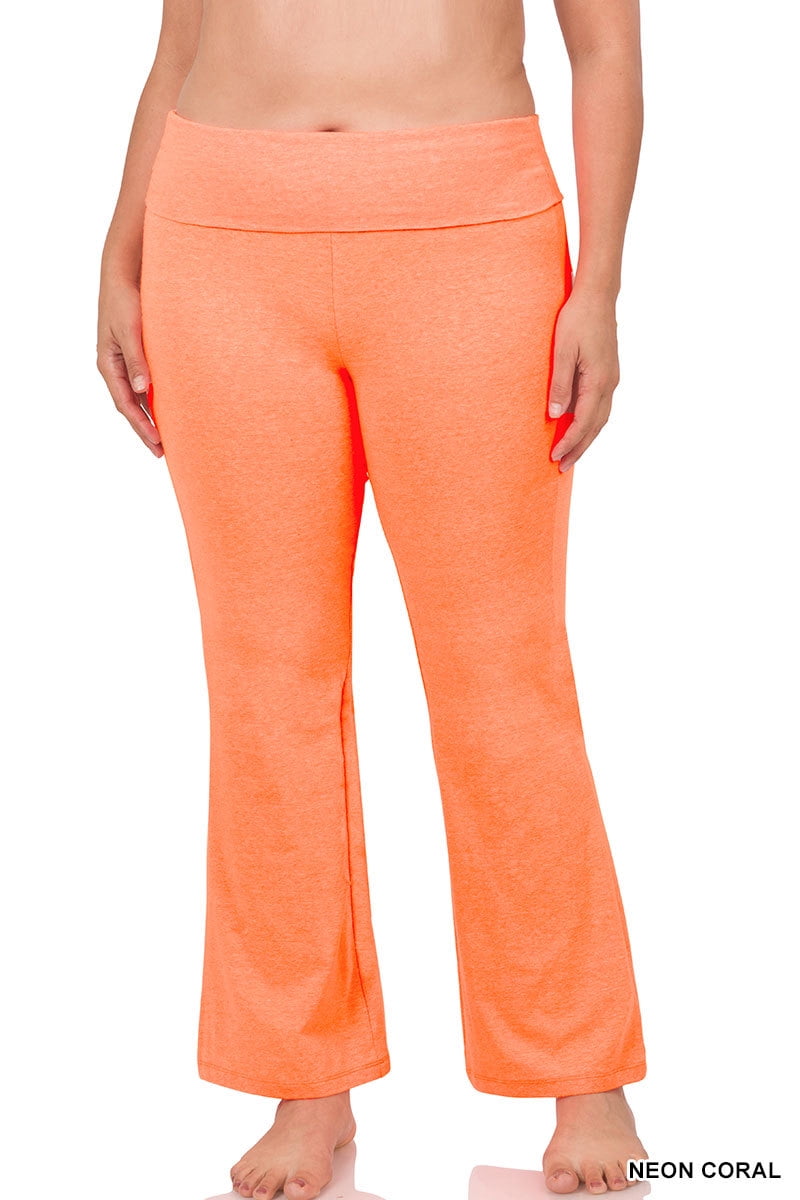 Zenana Womens Plus Stretch Cotton Foldover Waist Bootcut Workout Yoga Pants