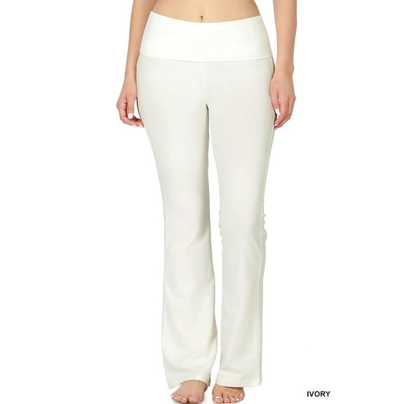 Zenana Womens & Plus Stretch Cotton Foldover Waist Bootcut Workout Yoga Pants
