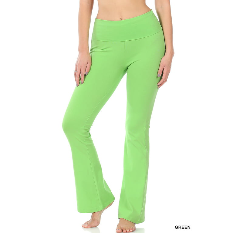 Zenana Womens & Plus Stretch Cotton Foldover Waist Bootcut Workout Yoga  Pants