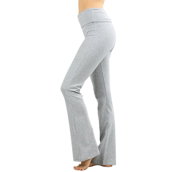 Zenana Womens & Plus Stretch Cotton Foldover Waist Bootcut Workout Yoga Pants