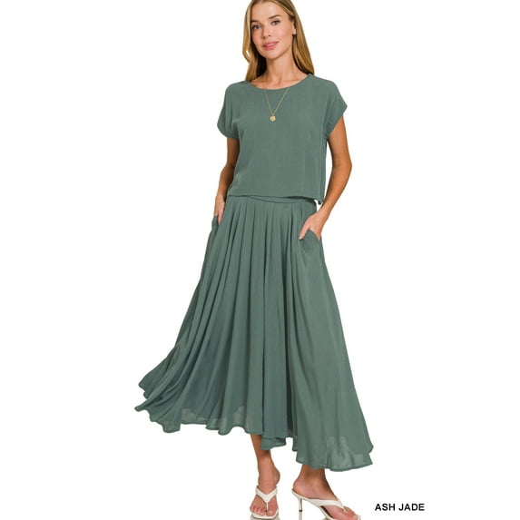 Zenana Woven Crinkle Gauze Crop Tee & Skirt Set – Lightweight, Breezy & Effortlessly Stylish