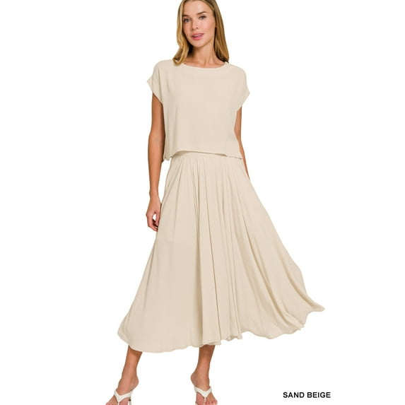 Zenana Woven Crinkle Gauze Crop Tee & Skirt Set – Lightweight, Breezy & Effortlessly Stylish
