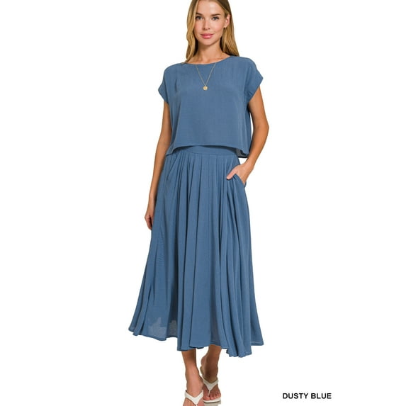 Zenana Woven Crinkle Gauze Crop Tee & Skirt Set – Lightweight, Breezy & Effortlessly Stylish