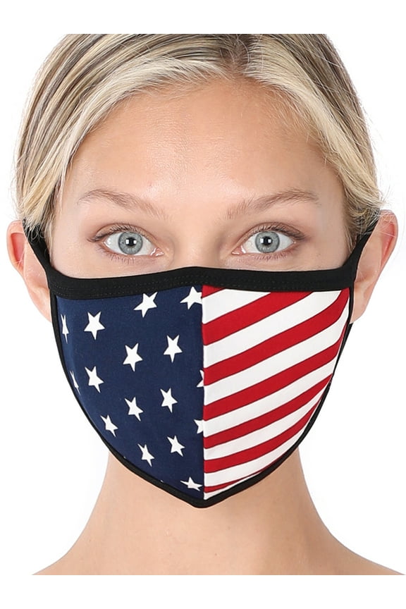 's American Flag Print Washable Soft Cotton Lining Adults Unisex One Size Face Covering Mask