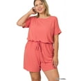 thumbnail image 1 of Zenana's Plus Size Short Sleeve Romper with Elastic Waist & Keyhole Back Summer Loungewear, 1 of 5