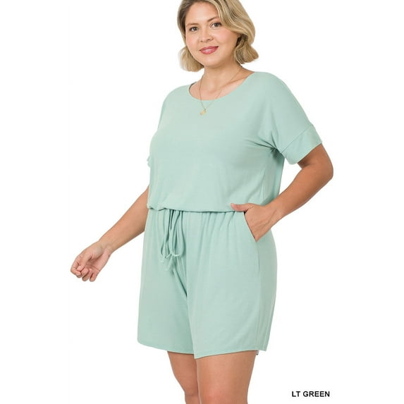 Zenana's Plus Size Short Sleeve Romper with Elastic Waist & Keyhole Back Summer Loungewear