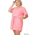 thumbnail image 1 of Zenana's Plus Size Short Sleeve Romper with Elastic Waist & Keyhole Back Summer Loungewear, 1 of 5