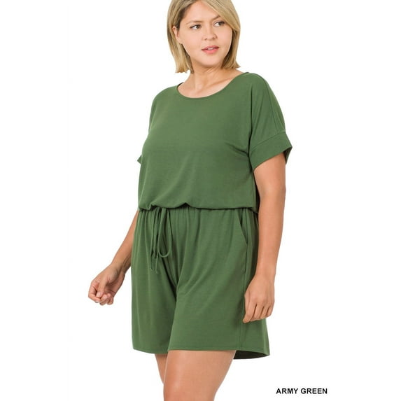 Zenana's Plus Size Short Sleeve Romper with Elastic Waist & Keyhole Back Summer Loungewear