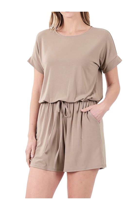 's Plus Size Short Sleeve Romper with Elastic Waist & Keyhole Back Summer Loungewear