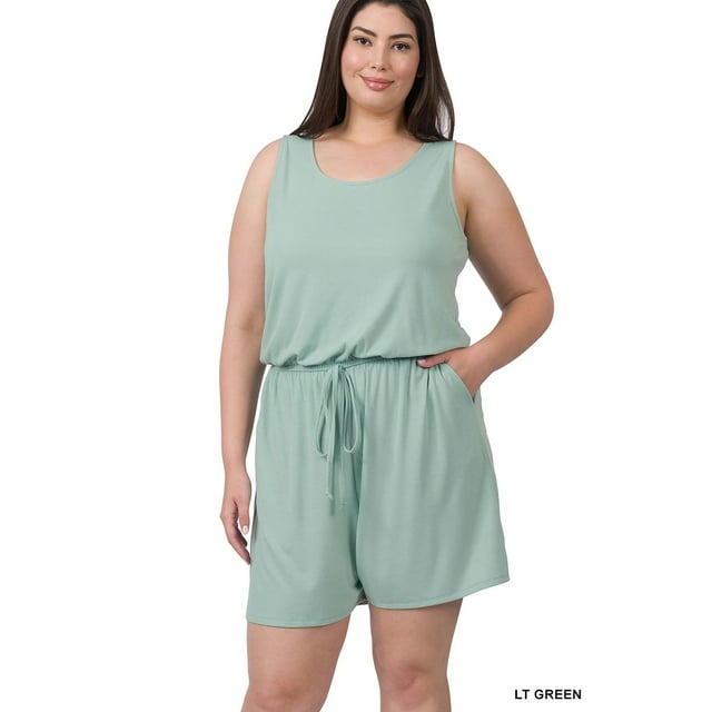 Zenana's Plus Size Sleeveless Romper with Elastic Waist & Keyhole Back Summer Loungewear