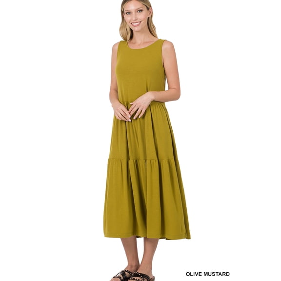 Zenana's Women & Plus Round Neck Sleeveless A-Line Ruffle Tiered Casual Sun Maxi Dress