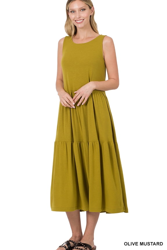 's Women & Plus Round Neck Sleeveless A-Line Ruffle Tiered Casual Sun Maxi Dress