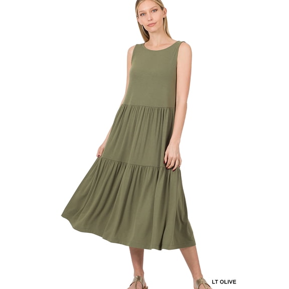 Zenana's Women & Plus Round Neck Sleeveless A-Line Ruffle Tiered Casual Sun Maxi Dress