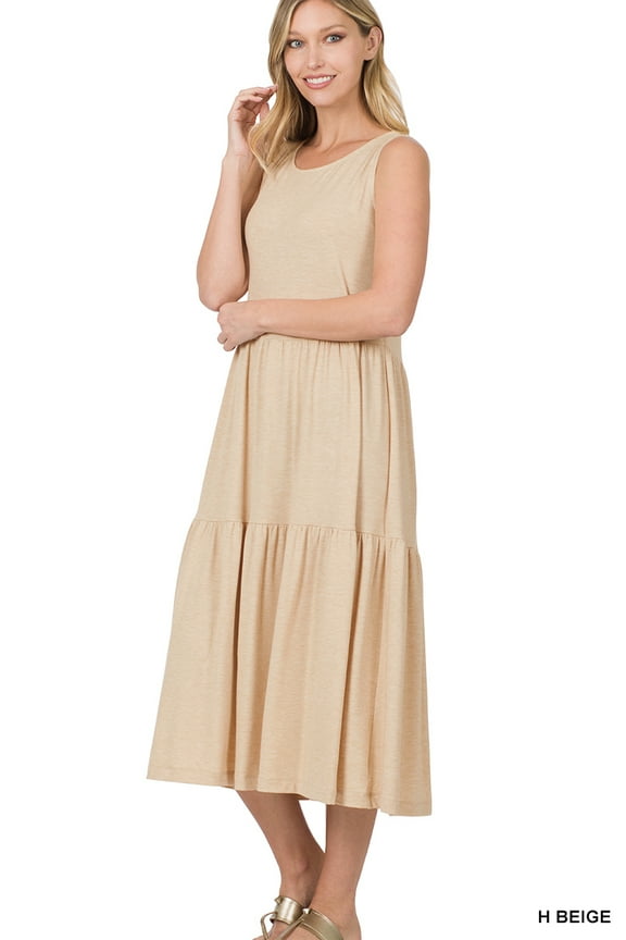 's Women & Plus Round Neck Sleeveless A-Line Ruffle Tiered Casual Sun Maxi Dress