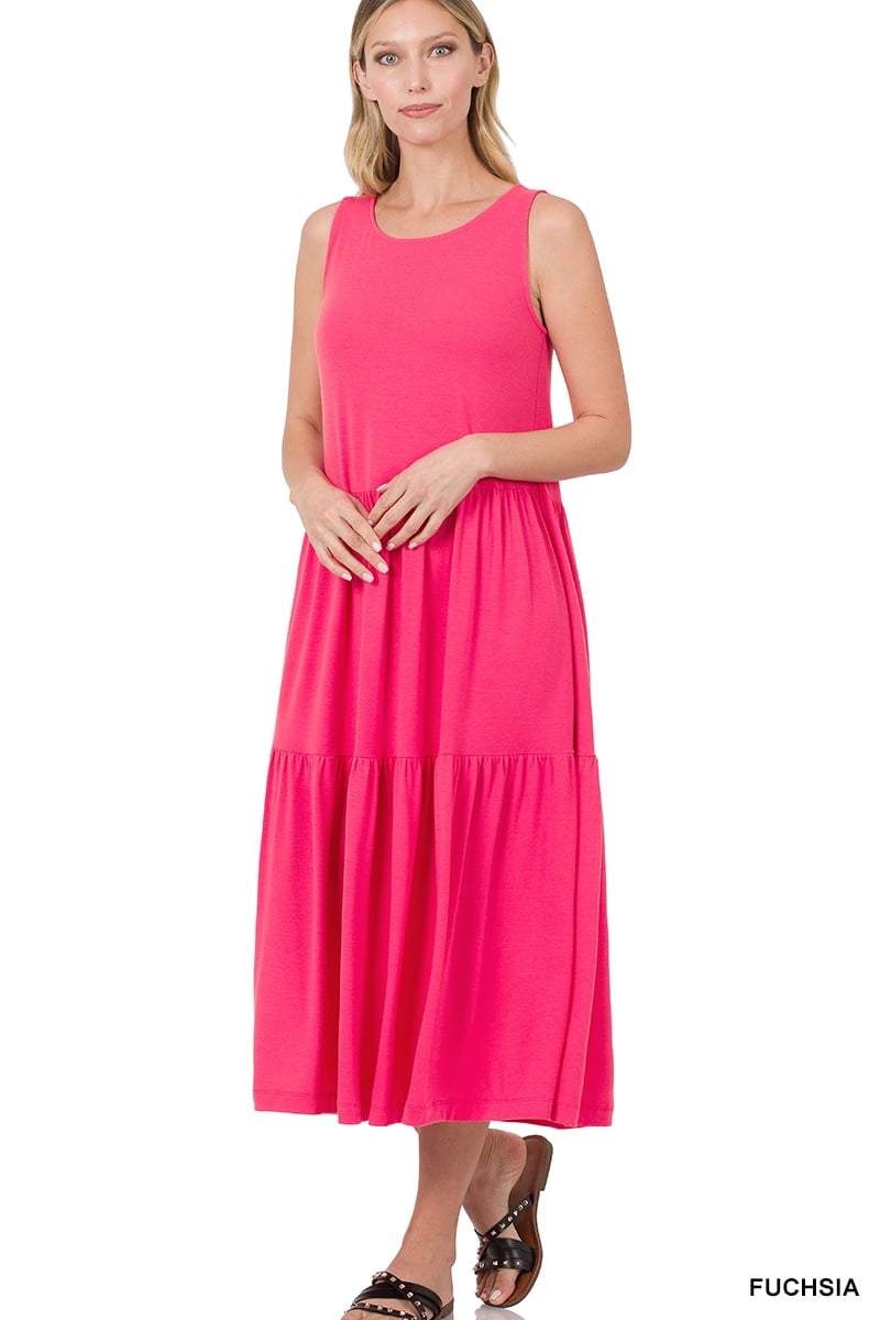 Sun Neck Ruffle Zenana's Women & Plus Round Neck Sleeveless A-Line Ruffle Tiered Casual ...